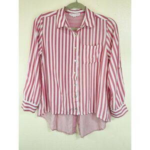 Jane & Delancey Women's Red Striped Asymmetrical Hem Blouse Size M Back Buttons